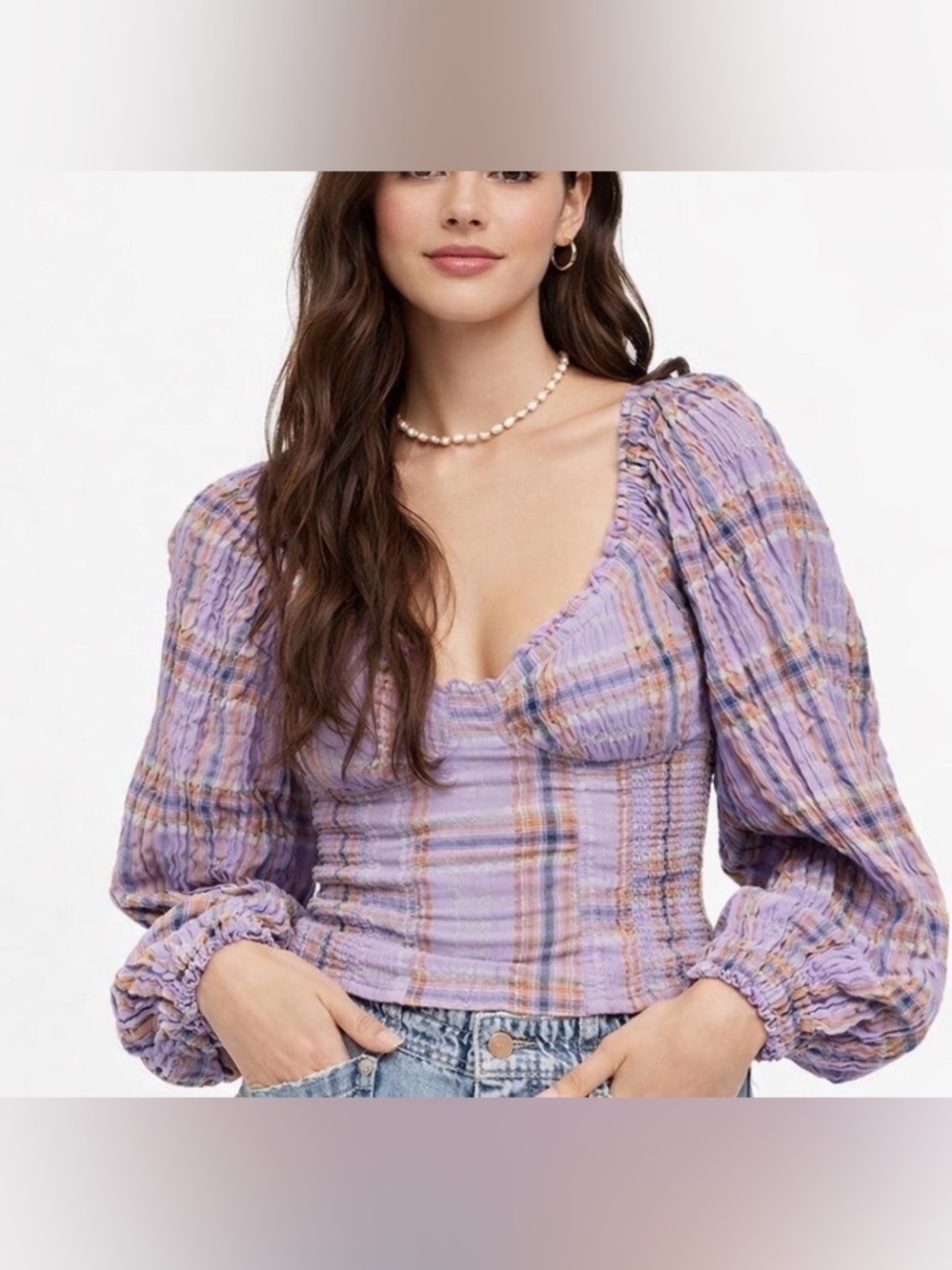 Free People Cherry bomb plaid off the shoulder top  m